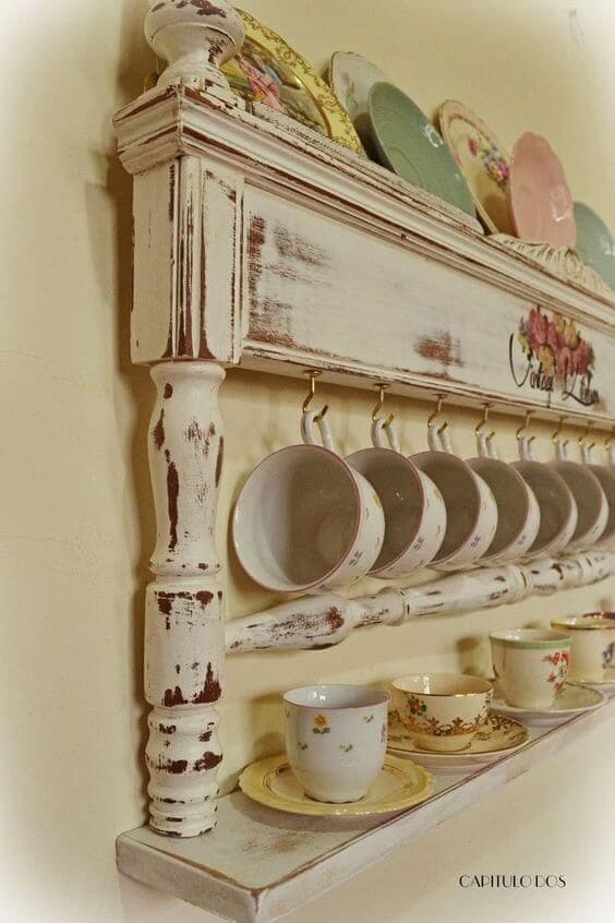 Rustic Vintage Cup Display Shelf