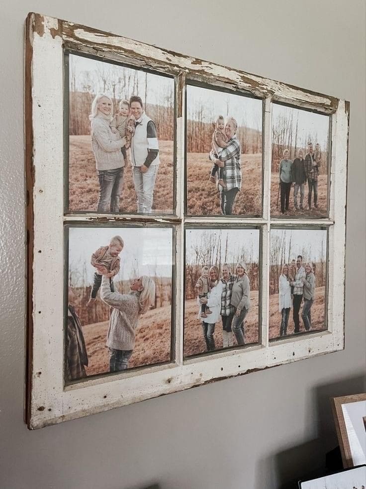 Rustic Window Frame Photo Display