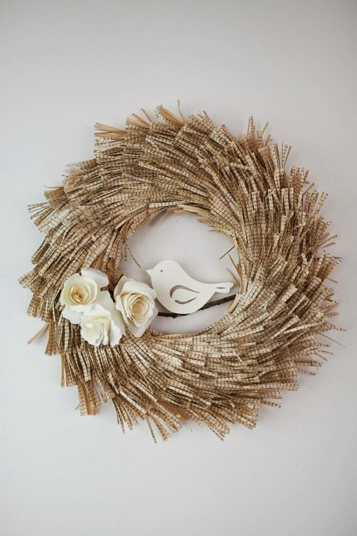 Bird-Themed Recycled Paper Wreath