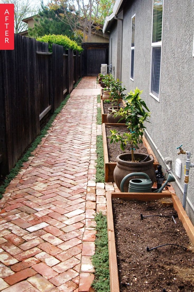 Brick Pathway with Raised Planters