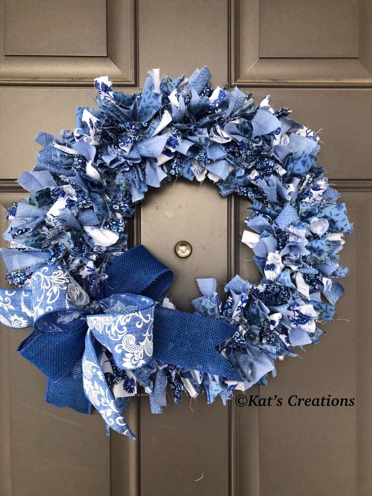 Charming Blue Fabric Scrap Wreath