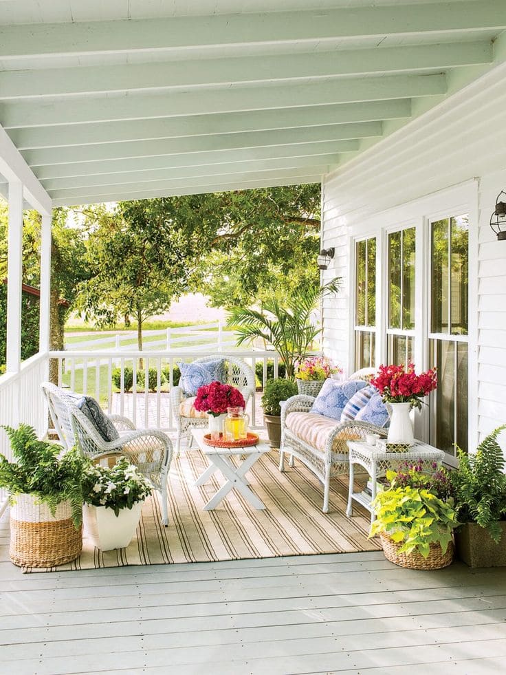 Charming White Wicker Spring Oasis