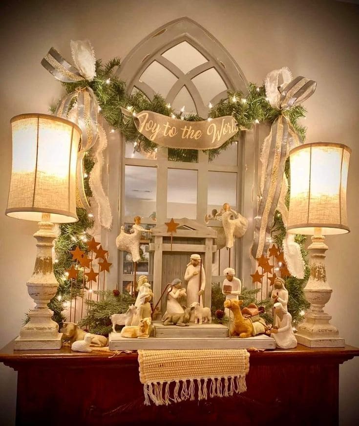 Christmas Mantel with Nativity Scene