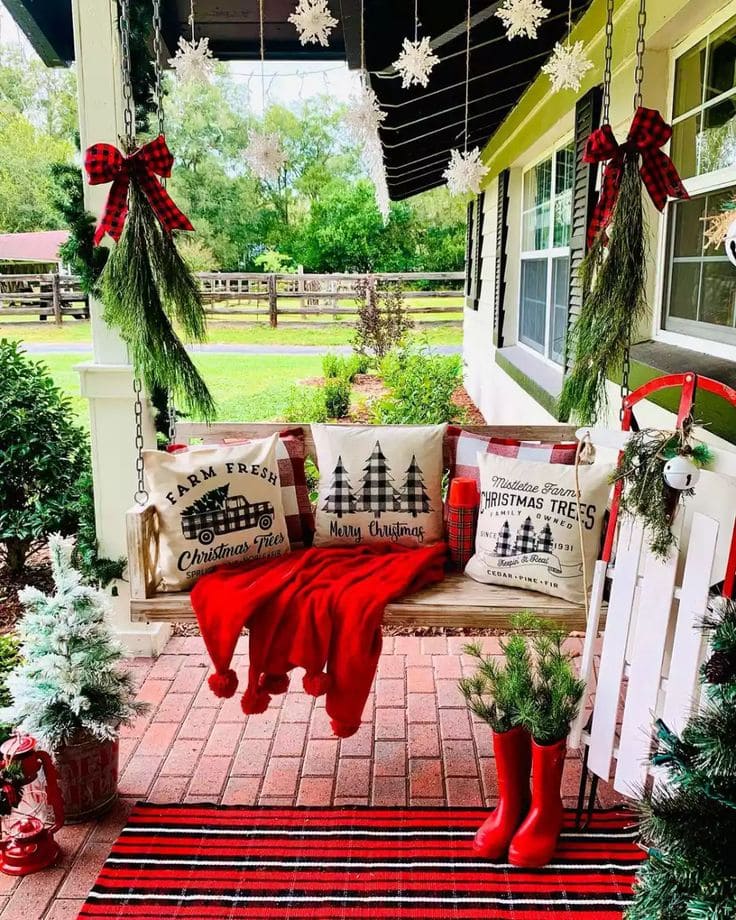 Christmas Porch with Cozy Swing