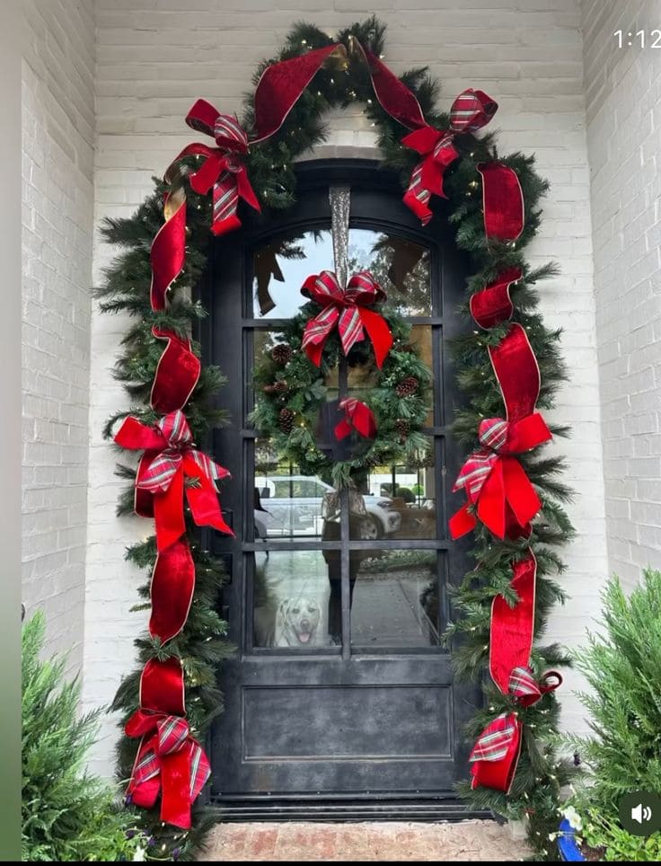 Classic Red Ribbon Christmas Door