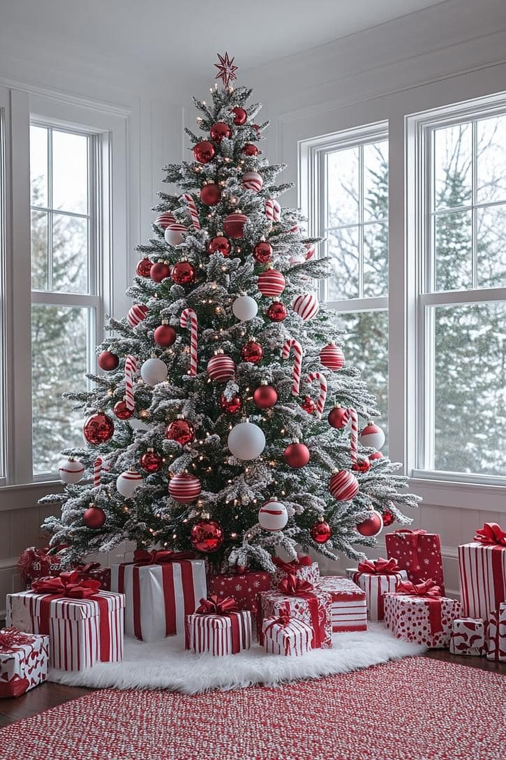 Classic Red and White Christmas Tree