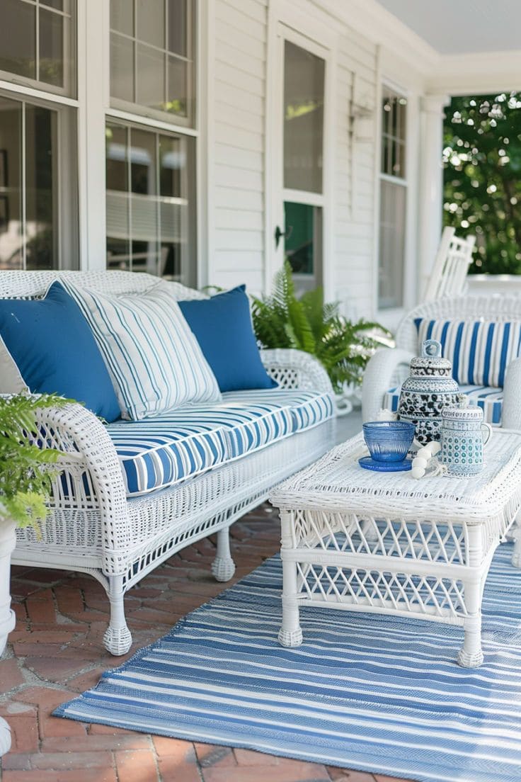 Coastal-Inspired Blue and White Porch