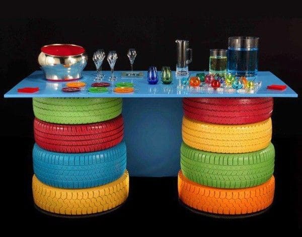 Colorful Tire Bar Table for Entertaining