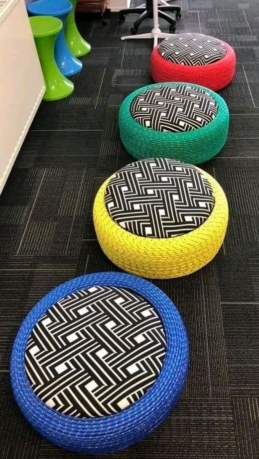 Colorful Tire Poufs for Vibrant Spaces