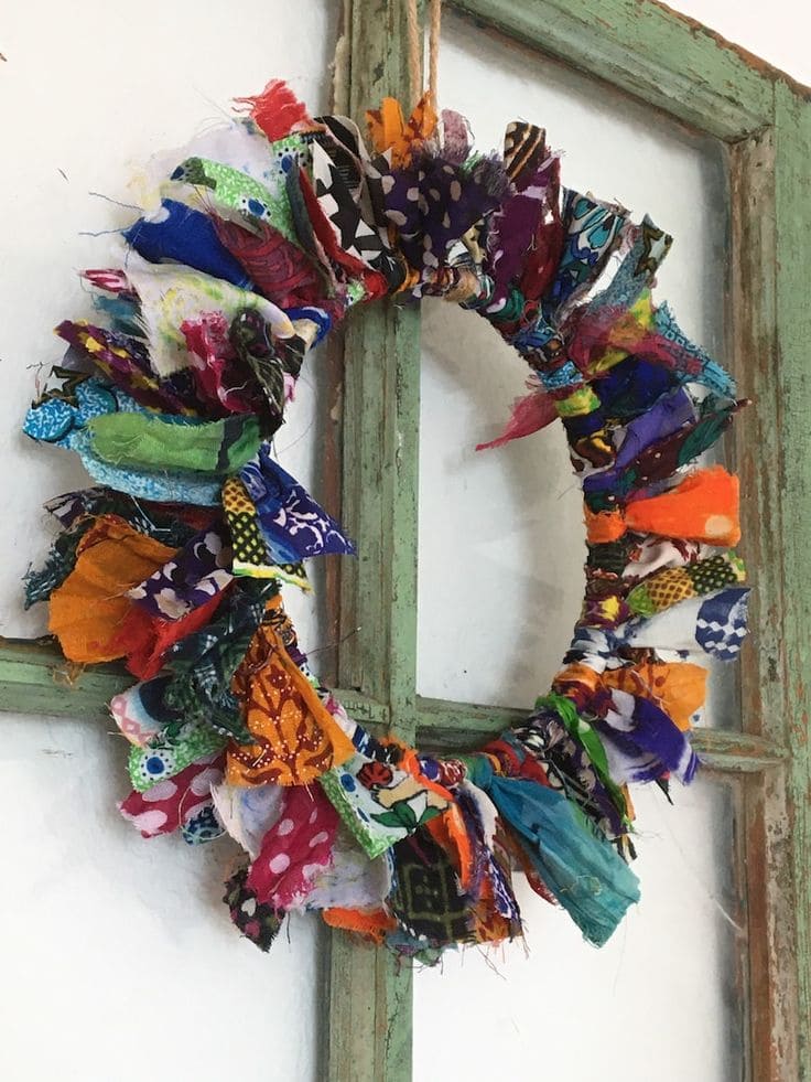 Colorful Upcycled Fabric Strip Wreath