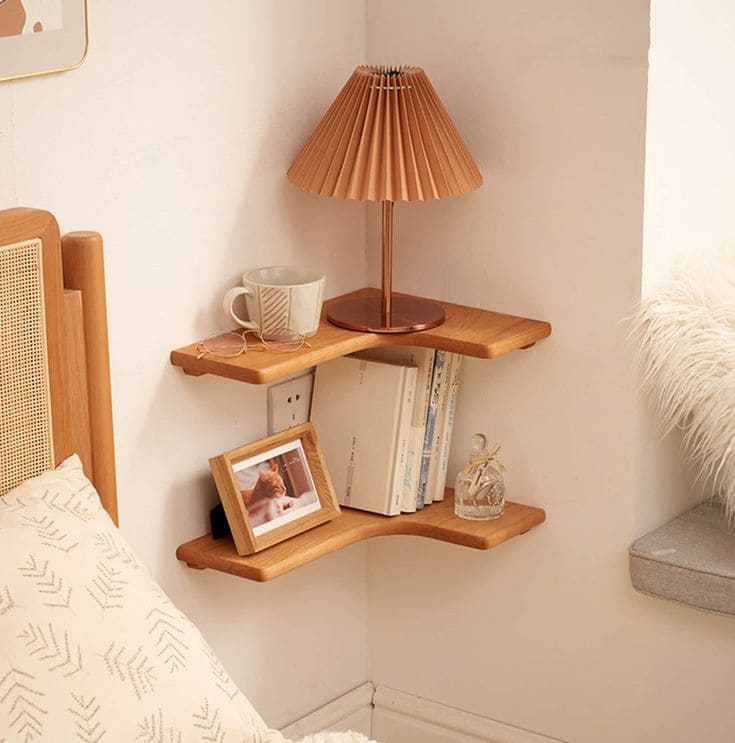 Compact Wooden Corner Nightstand Shelf