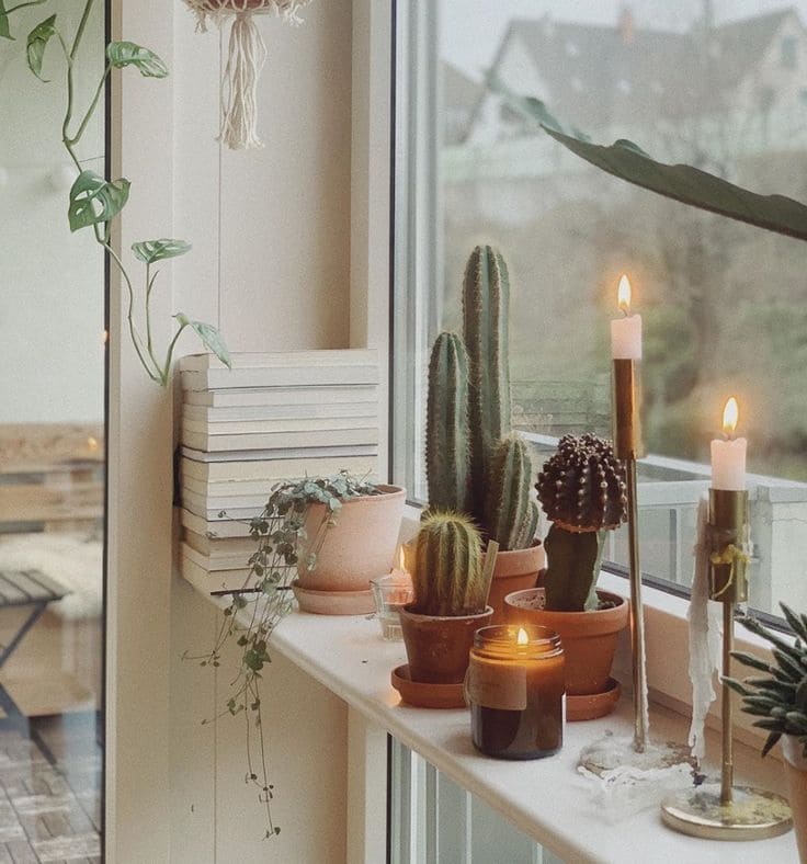 Cozy Cactus Nook with Candle Glow