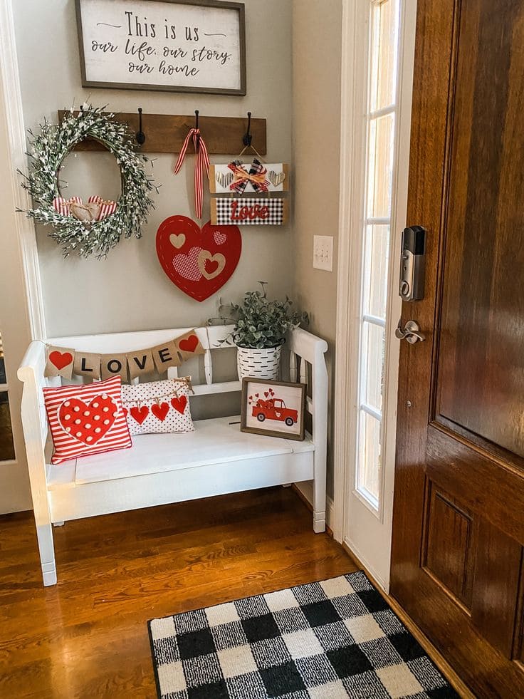 Cozy and Heartfelt Valentines Entryway Decor