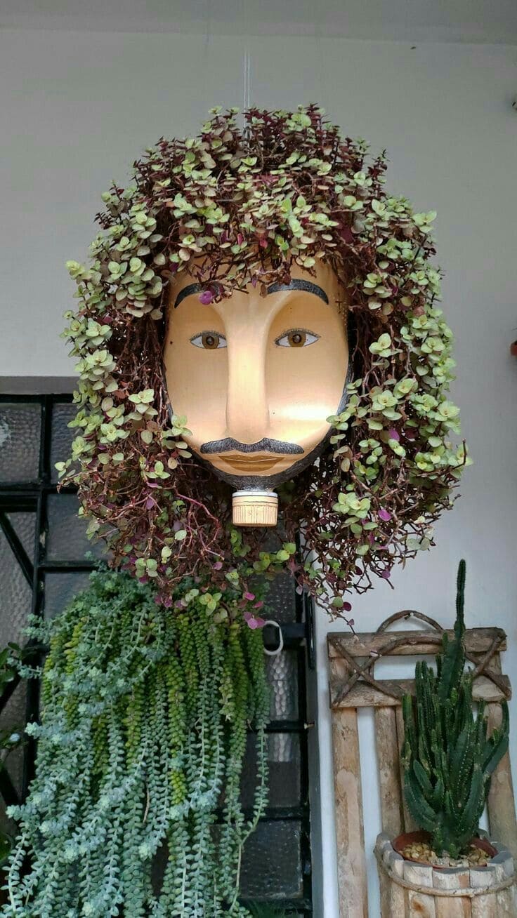 Creative Face Planter with Hairy Vines