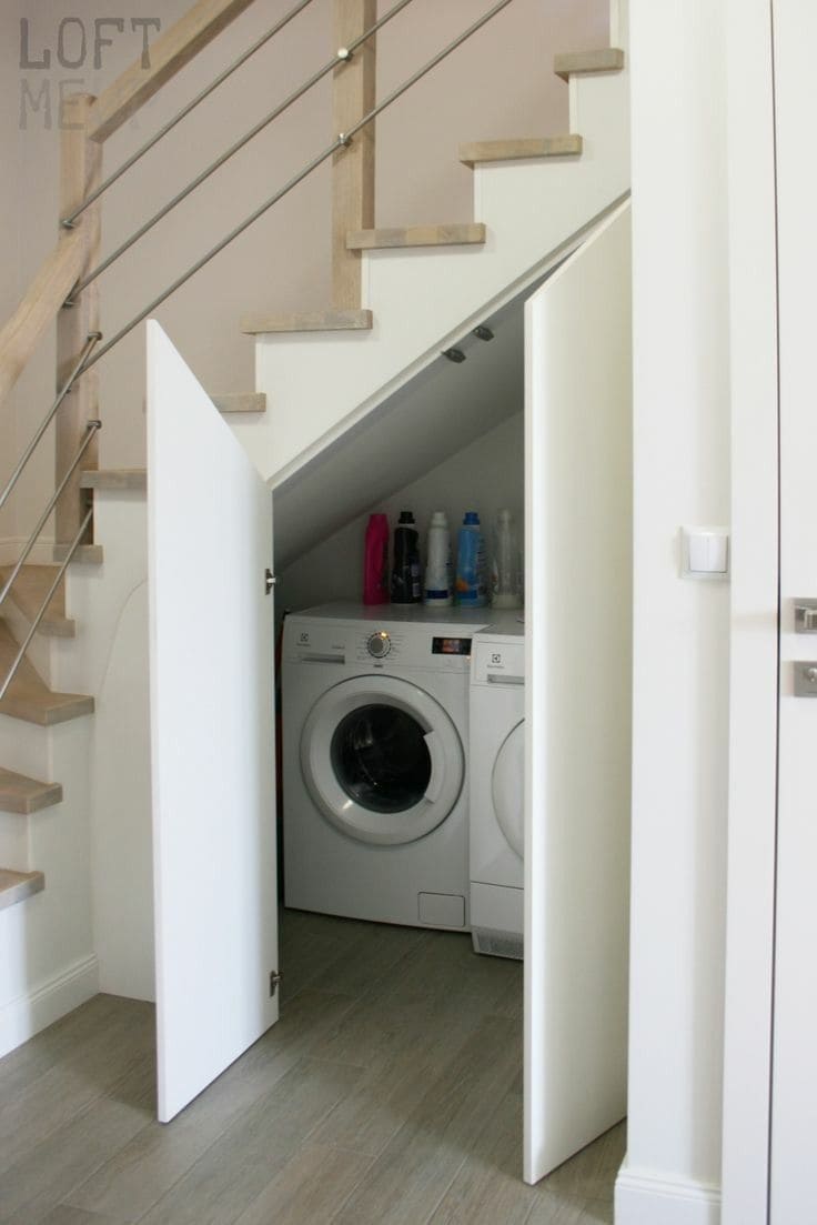 Efficient Under-Stair Laundry Nook