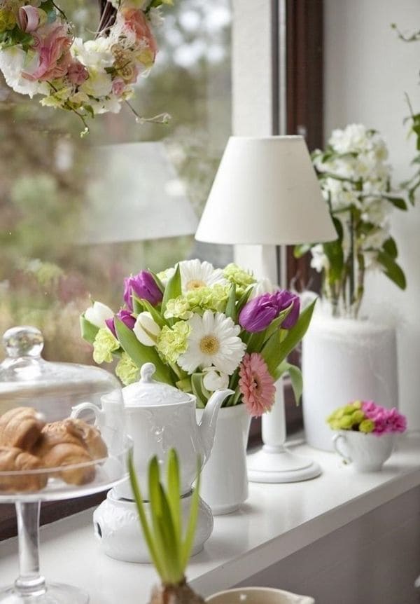 Elegant Floral Window Sill Tea Corner