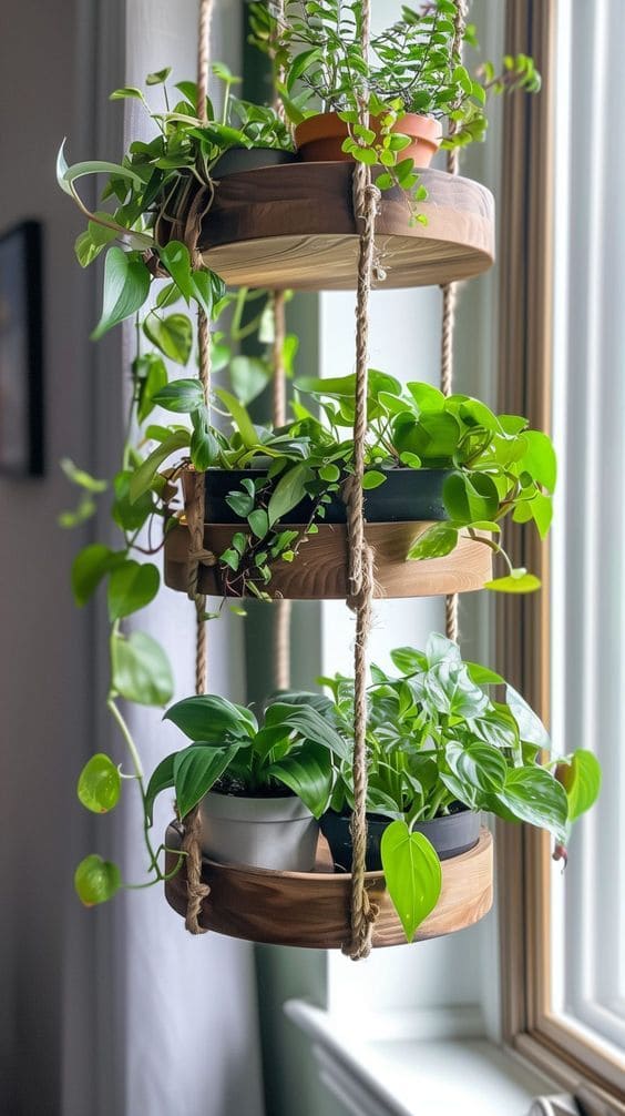 Elegant Hanging Rope Plant Shelves