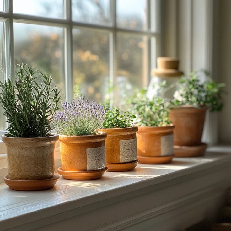 Elegant Herb Garden Window Sill Decor