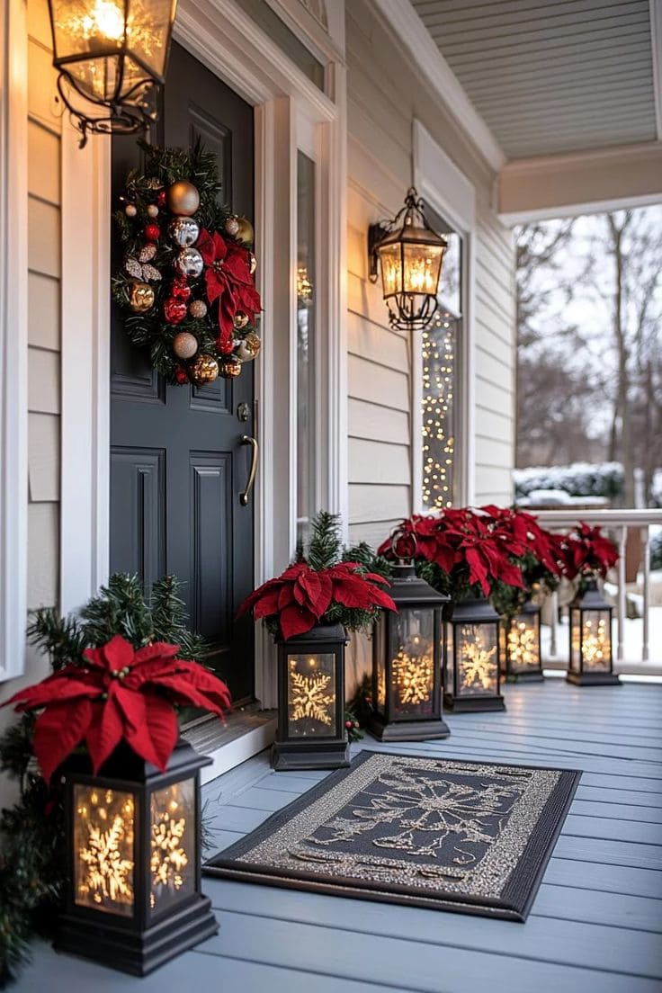 Elegant Lantern Glow and Poinsettia Magic