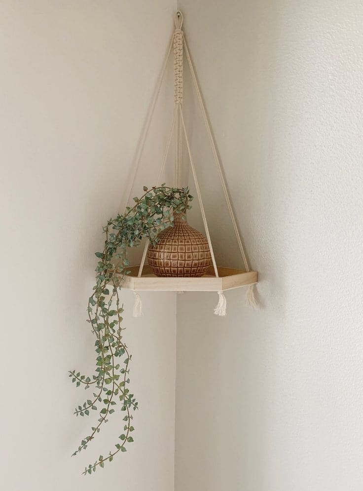 Elegant Macrame Hanging Corner Shelf