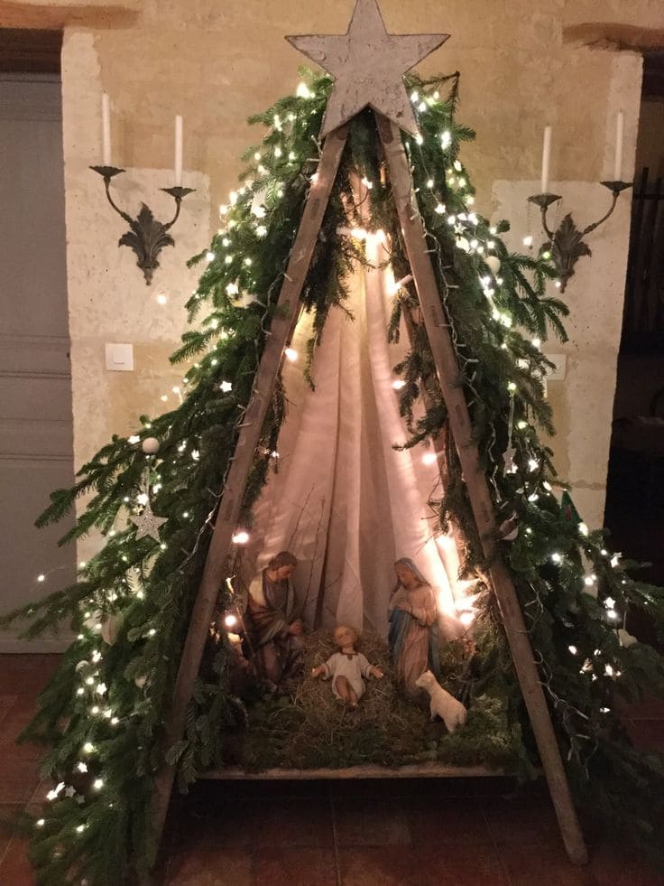 Elegant Nativity Christmas Tree Display