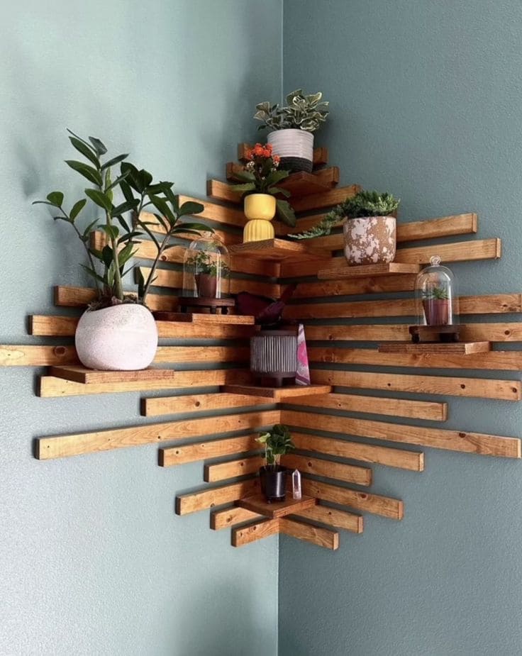 Elegant Wooden Radiant Corner Shelf Design