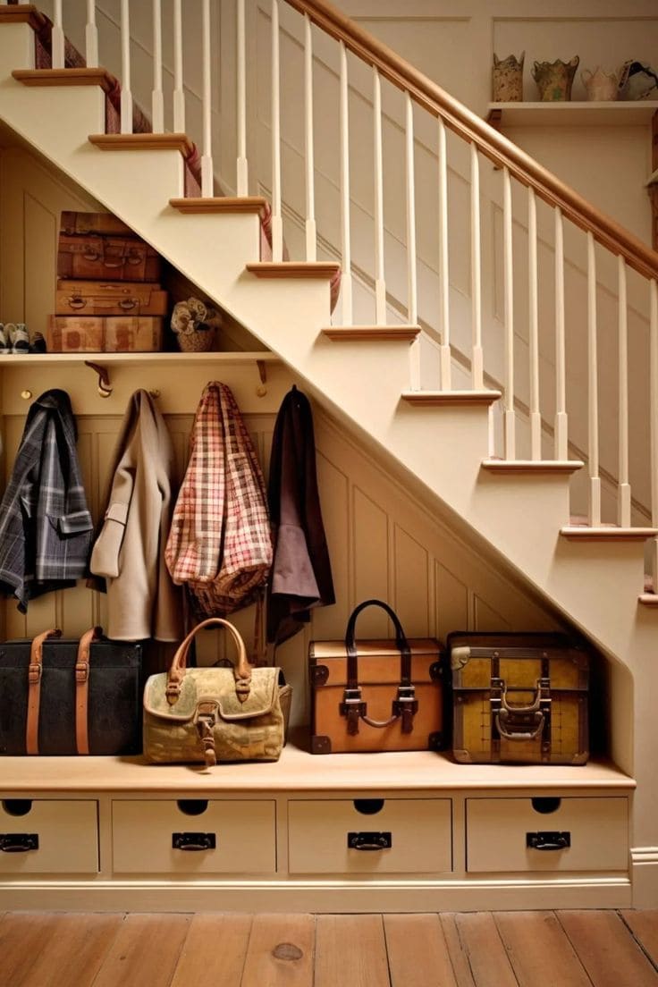 Elegant and Functional Under-Stair Coat Nook