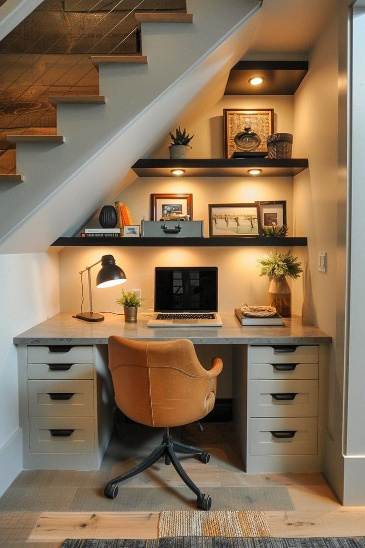 Elegant and Functional Under-Stair Workspace