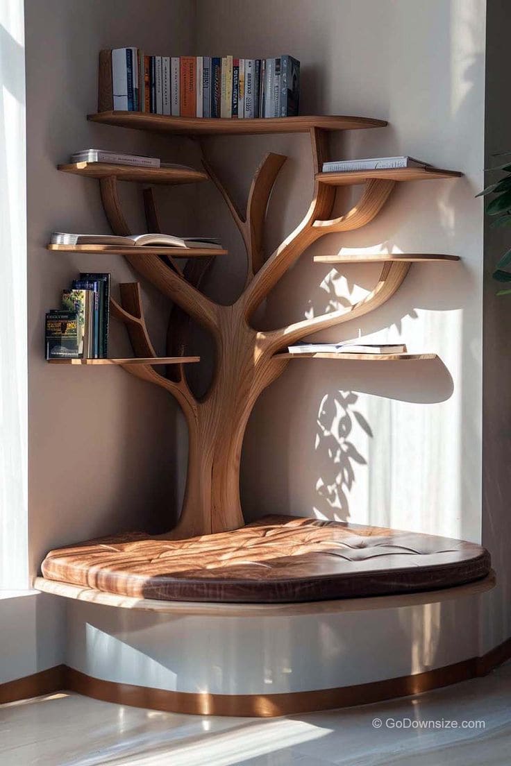 Enchanting Tree-Style Wooden Corner Shelf