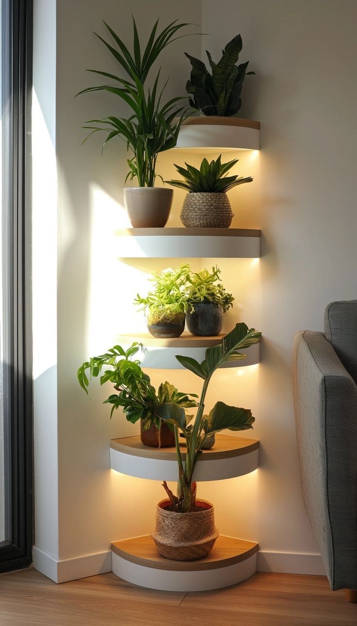 Illuminated Floating Plant Corner Shelf