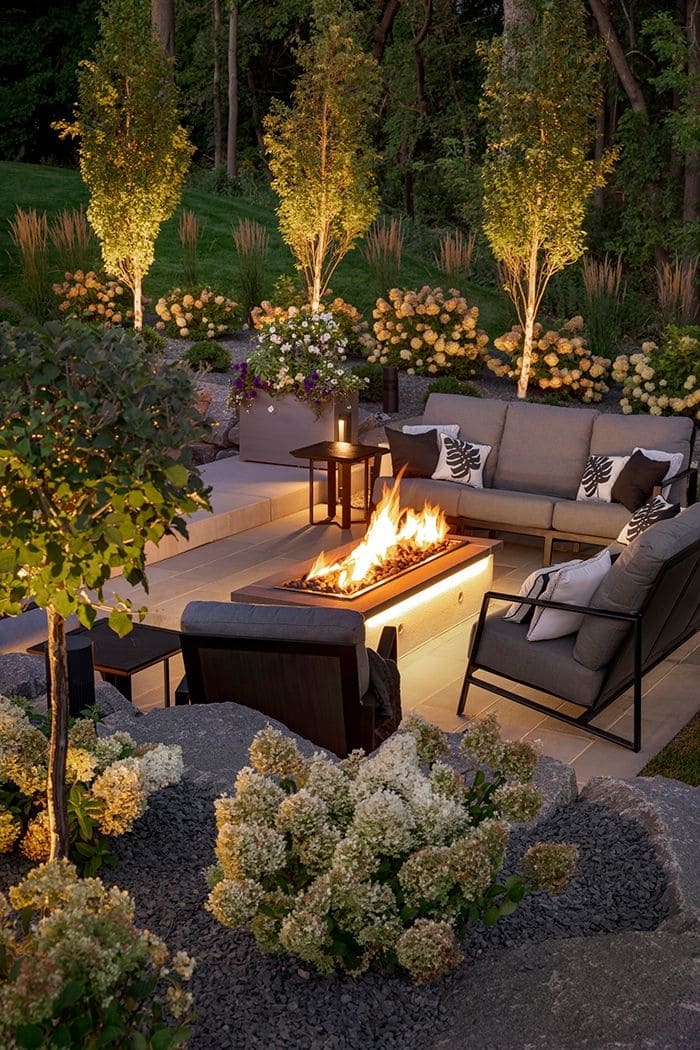 Illuminated Modern Fire Pit Setting