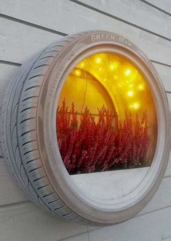 Illuminated Tire Wall Garden Display