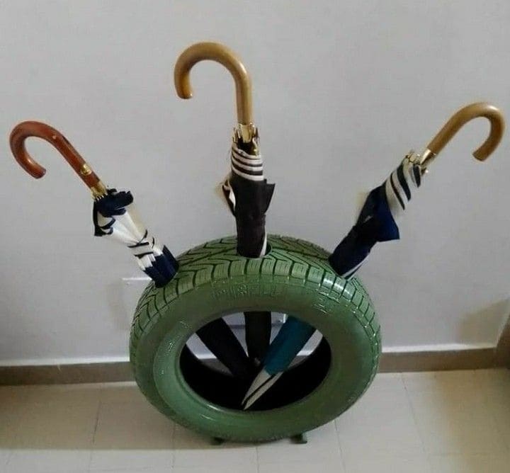 Innovative Tire Umbrella Holder Idea