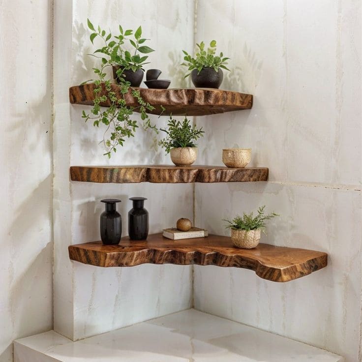 Live-Edge Floating Corner Shelves