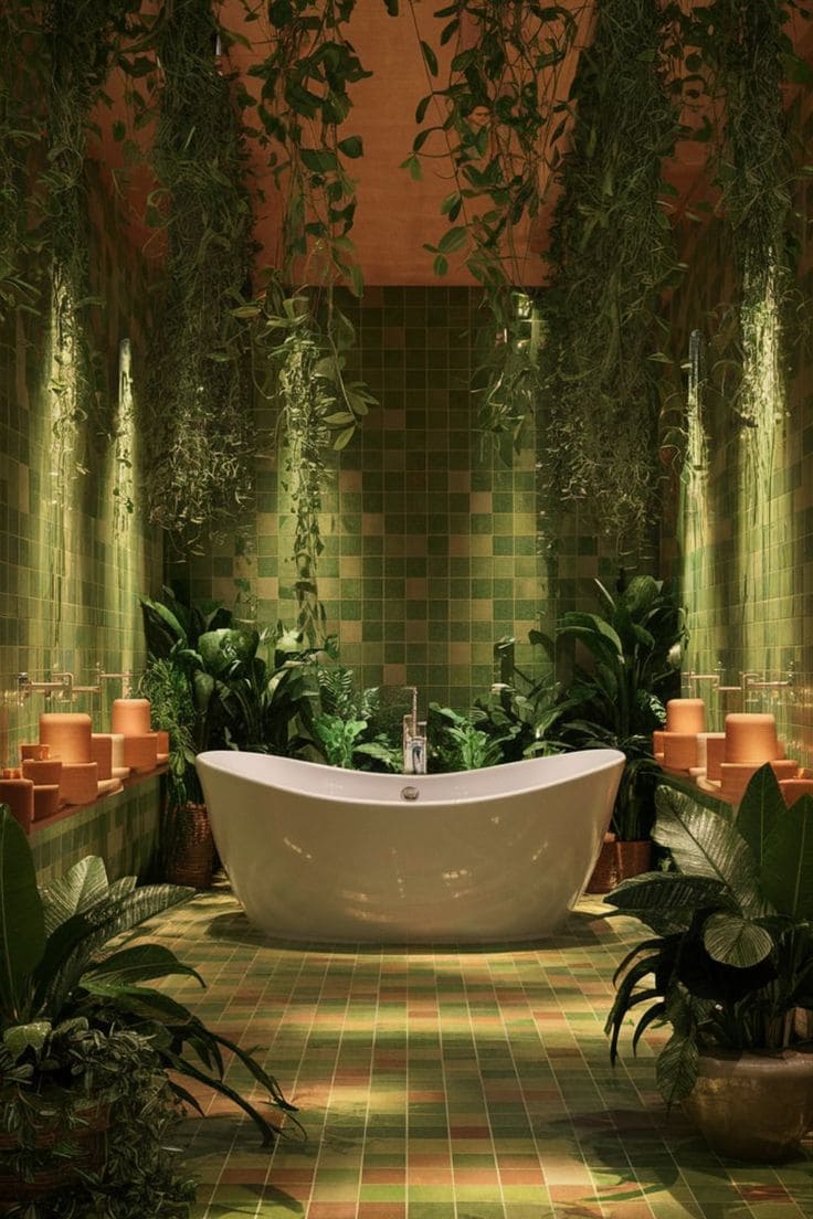 Lush Jungle-Inspired Spa Bathroom Retreat