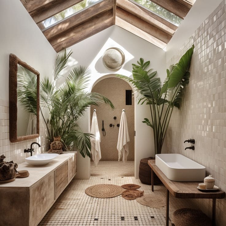 Nature-Inspired Spa Bathroom with Tropical Vibes