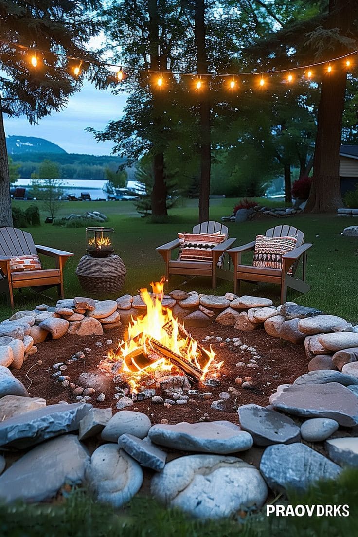 Pebbles Surrounding Fire Pit