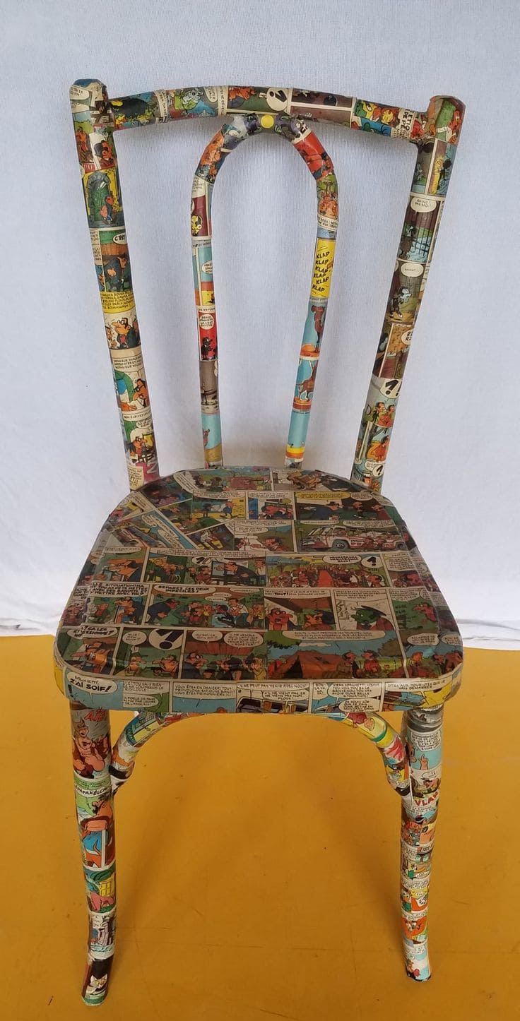 Playful Comic-Style Decoupage Chair Art