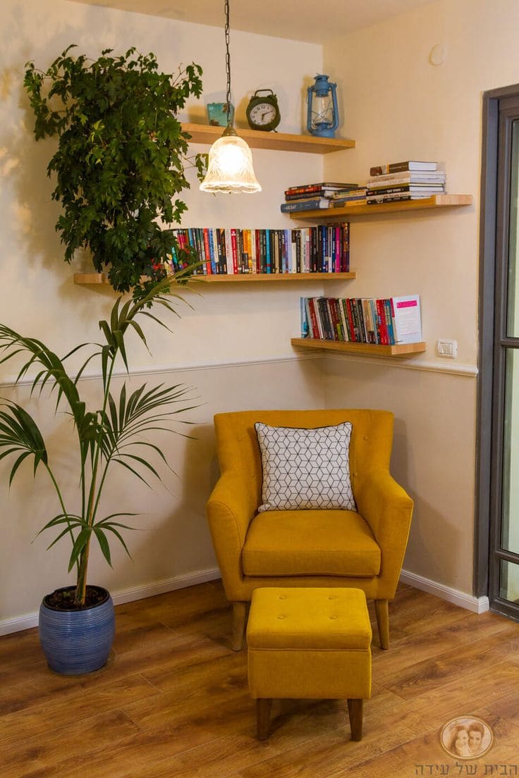 Reading Nook with Corner Shelves