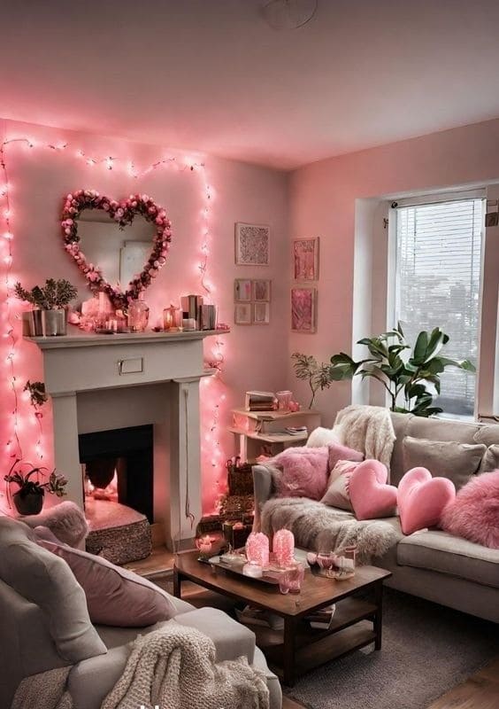 Romantic Pink Valentines Living Room Glow