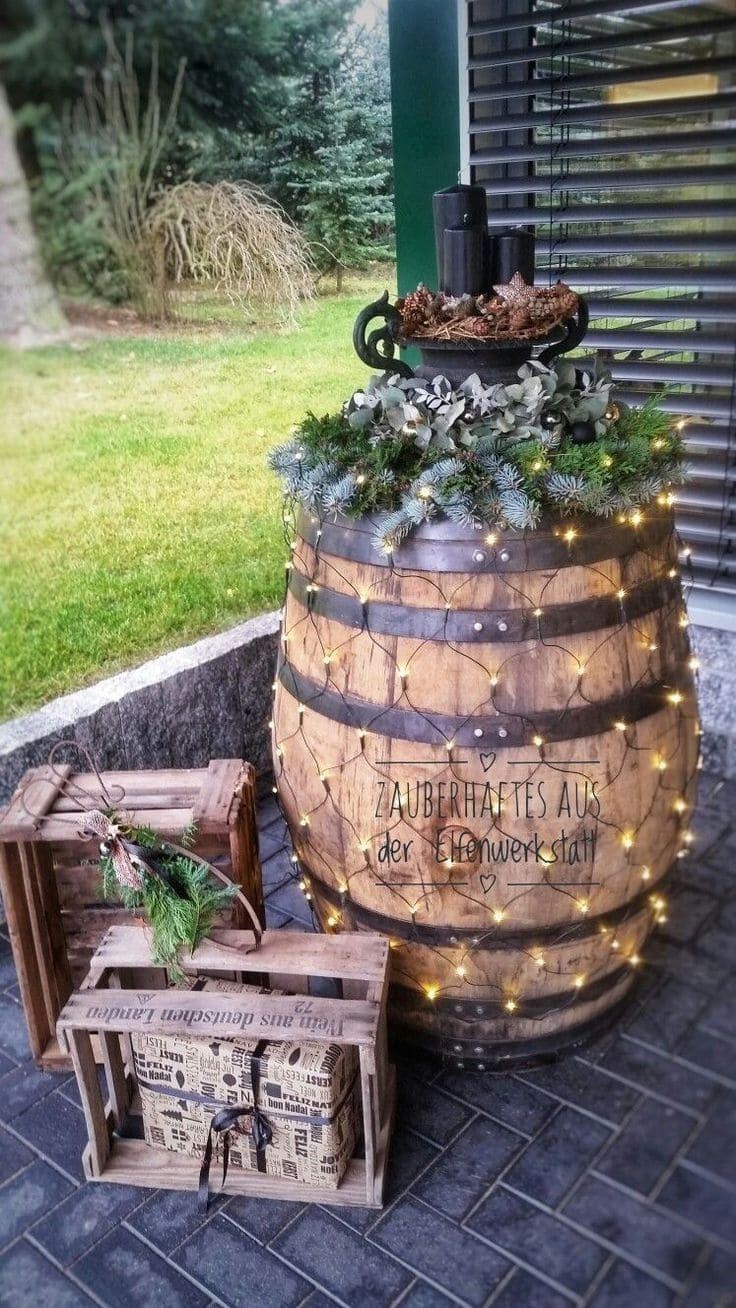 Rustic Barrel with Festive Charm