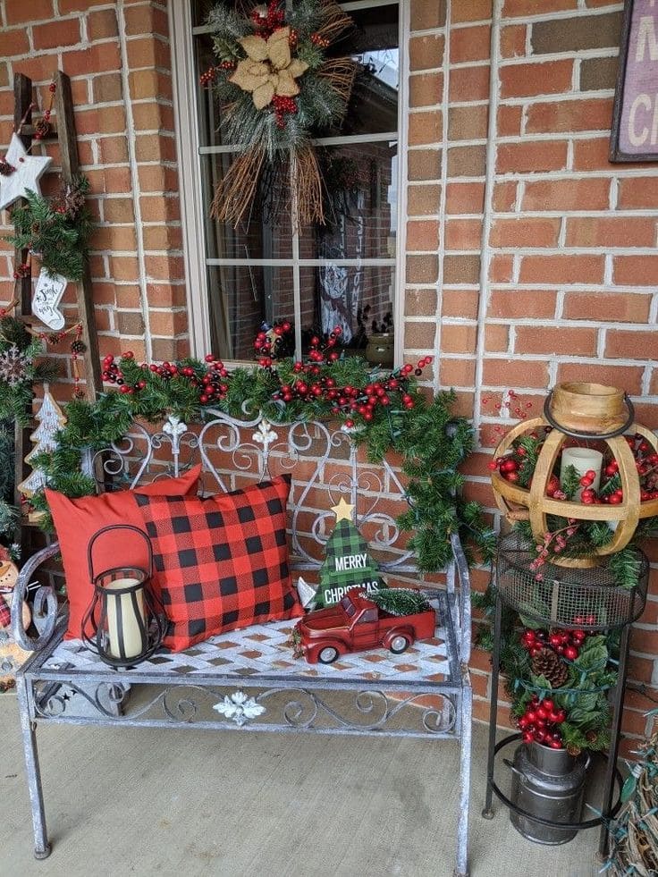 Rustic Bench Magic with Festive Flair