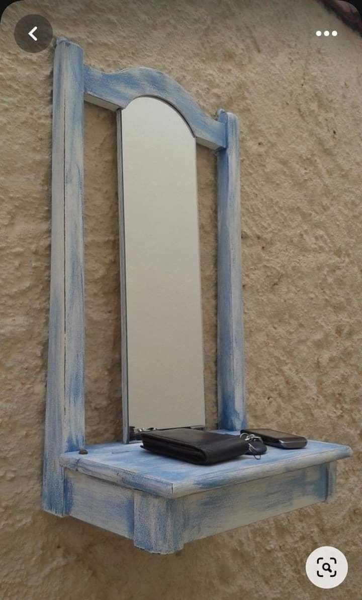 Rustic Chair Frame Mirror Shelf