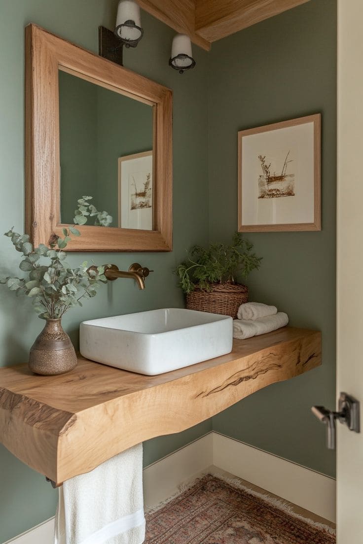 Rustic Charm in a Serene Powder Room