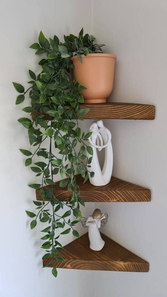 Rustic Elegance Wooden Corner Shelves