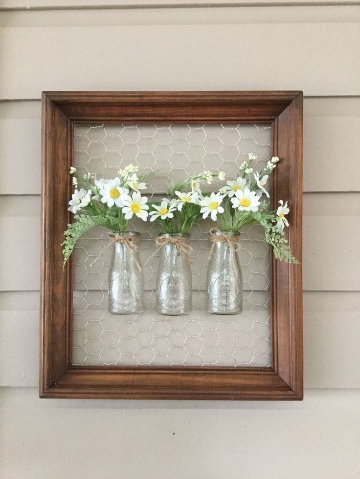 Rustic Framed Bottle Flower Display