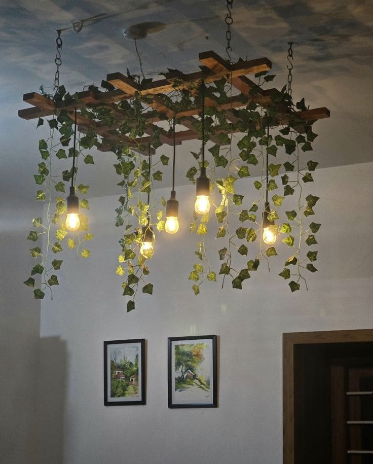 Rustic Hanging Greenery Light Fixture