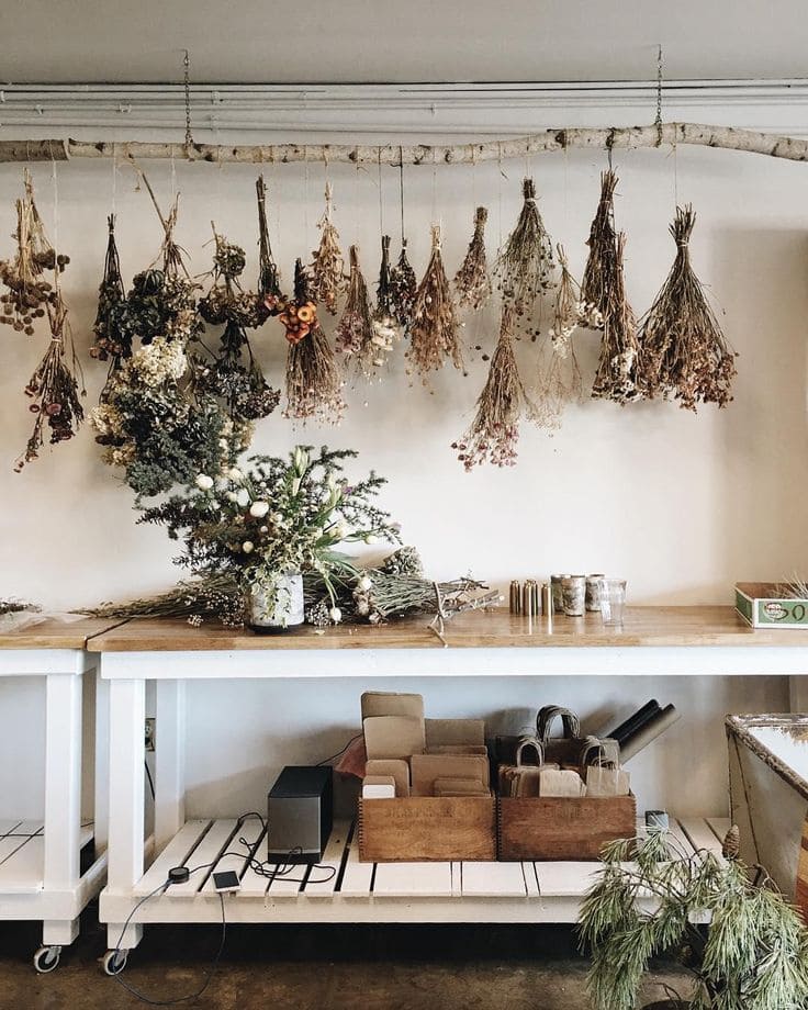 Rustic Hanging Herb Display Wall