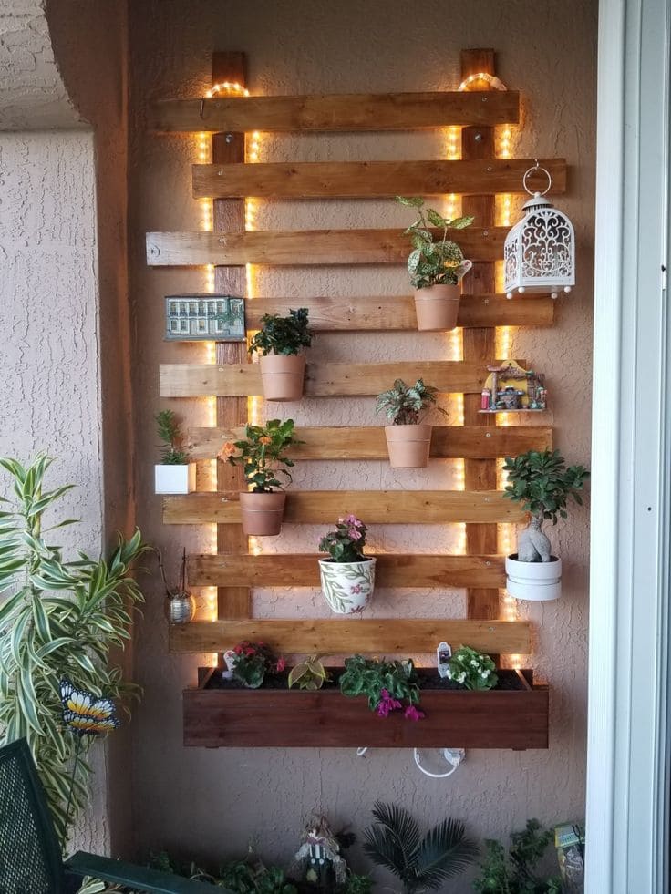 Rustic Illuminated Vertical Garden Shelf