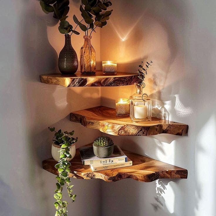 Rustic Illuminated Wooden Shelf Elegance